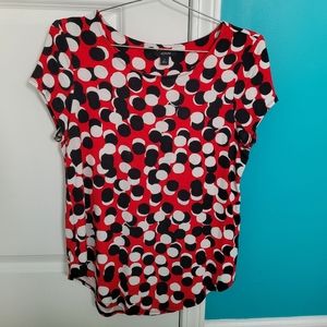 Alfani Red, White and Black Dotted Top, Size Small
